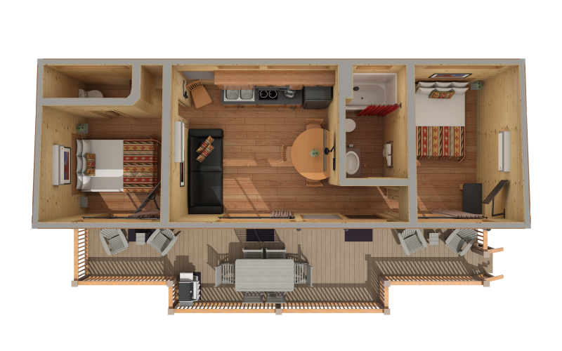 2 Bedroom Cabin - Top Down View - High Res